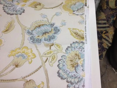 Duralee Ellison tela de algodón estampado natural/azul por yarda almohadas cortinas  Foto 1 de 2