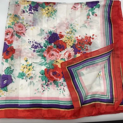 "Bufanda cuadrada vintage floral 30x30"" púrpura rojo verde sedoso satinado audaz colorido" Foto 1 de 4