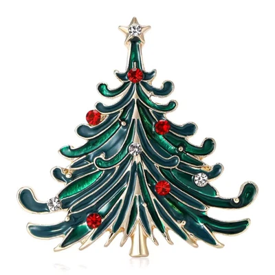 Broche prendedor de árbol de Navidad esmaltado con diamantes de imitación, oro vacaciones invierno joyería regalo Foto 1 de 4
