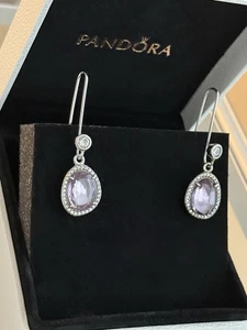VTG GENUINE Pandora Glamorous Legacy Amethyst Collection Pendant Earrings w Box - Picture 1 of 5