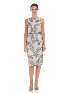 JS COLLECTIONS Womens Silver Slim Fit Lined Sleeveless Midi Blouson Dress 4 - Picture 1 of 11