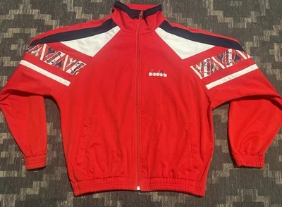 Vintage Diadora Zip Up Jacket Red White & Blue Men’s Large Totally 90’s So Clean - Image 1 of 4