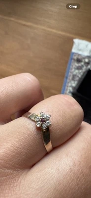 Estate 10k Solid Yellow Gold Natural High Quality Diamond & Ruby Ring - Halo - Image 1 of 4