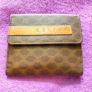 CELINE Bifold Wallet Brown Leather Compact Purse Vintage Women Authentic MWa0231 - Picture 1 of 5
