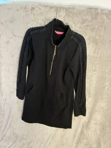 Abito Lily Pulitzer Skipper Popover nero manica lunga 1/2 zip grande ricamato - Foto 1 di 15
