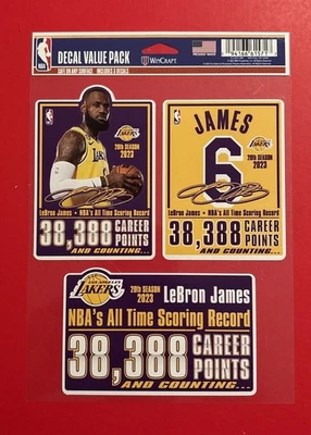 LEBRON JAMES LOS ANGELES LAKERS CALCOMANÍA MULTIUSO PAQUETE DE 3 NBA Score Points Record Foto 1 de 4