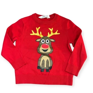 H&M Boys Toddler 12-18 months Red Reindeer Sweater Knit Pullover Christmas - Picture 1 of 3