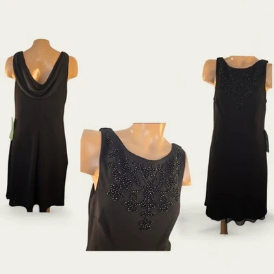 Nuevo Vestido SL Fashions Negro Con Cuentas Sin Mangas Capucha Espalda Fiesta Cóctel Talla 12 Foto 1 de 4