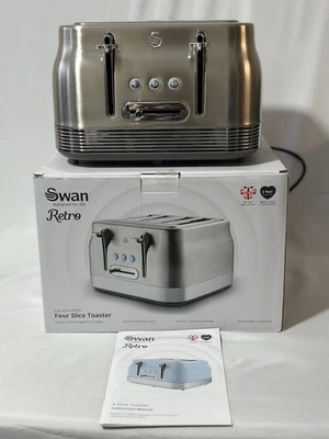 Swan ST19029SS Retro 4 Slice Toaster Stainless Steel – New Unused, Boxed, RRP£59 - Image 1 of 4