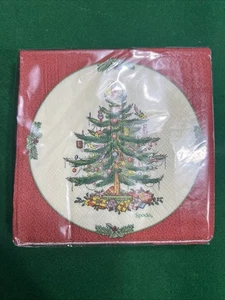 40 3-ply Spode Christmas Tree Paper Beverage Cocktail Napkins Red Border - Picture 1 of 2