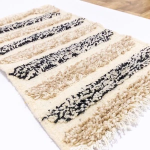 Berber Rug Small Brown Black Moroccan Rug 2x3 Handmade wool Bathroom Nursery Rug - Picture 1 of 9