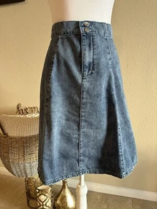 Gonna donna Allegra K vita alta A-Line svasata plissettata blu denim - Taglia M - Foto 1 di 7