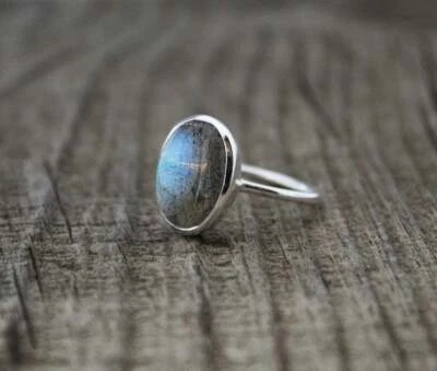 Labradorite Anello,Febraio Portafortuna,Blu Flash Gemma,925Sterling Argento - Immagine 1 di 4