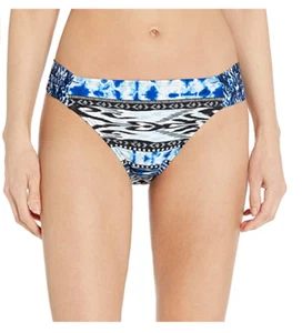 Kenneth Cole Indigo Go Girl Aztec Ruched Tab-Side Bikini Bottom Blue Size M 4255 - Picture 1 of 2