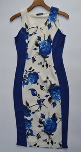 Quiz Bodycon Dress Size Small UK 8 Blue Floral Sleeveless Knee Length Womens - Picture 1 of 7