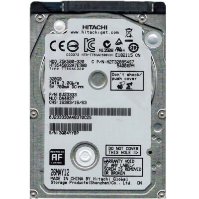 Hitachi 320GB HTS545032A7E380 5400RPM SATA 2.5" Notebook HDD Hard Disk Drive - Image 1 of 3