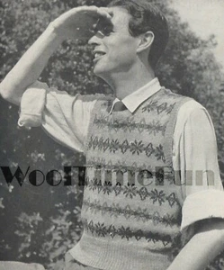 Knitting Pattern Men's Vintage 1940s Fair Isle Vest/Slip over/Tank Top/Pullover. - Picture 1 of 1