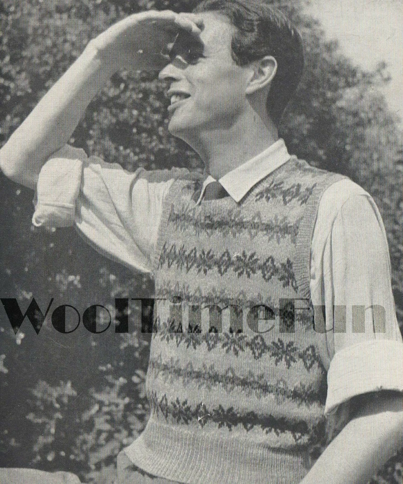 Knitting Pattern Men's Vintage 1940s Fair Isle Vest/Slip over/Tank Top/Pullover. - Image 1 of 1