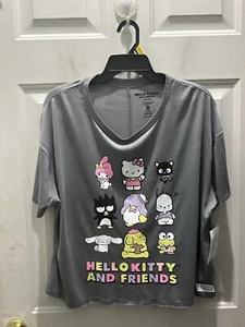 New!Hello Kitty Grey/Multi Distressed Short Sleeve Sleep T-Shirt. Size L(12-14). - Picture 1 of 4