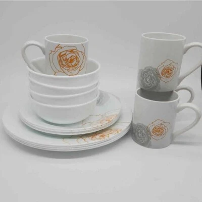 RARE Corelle Soleil Roses 16-Piece Dinnerware Set 2013-2015 Made In USA  - Image 1 of 4