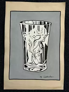 Roy Lichtenstein drawing and painting on old paper signed stamped vintage - Picture 1 of 2
