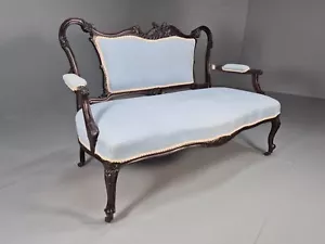 Vintage Edwardian Regency Revival Sofa Blue Mahogany Antique EB9135 V2SS - Picture 1 of 24