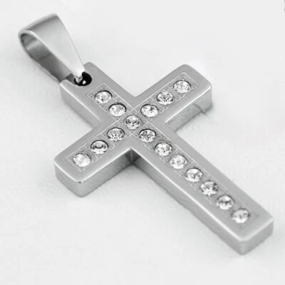 Men's Stainless Steel,CROSS 40mm Cubic Zirconia,Small Pendant Unisex + BOX - Image 1 of 3