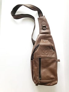 Bullcaptain Brown Leather Sling Shoulder Bag Unisex Day Travel Hike Excursion - Picture 1 of 4