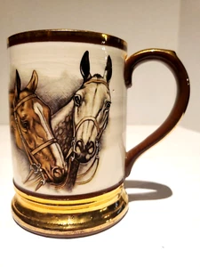 Arthur Wood England 2 Horse Head Equestrian Ceramic Mug Jockey 5037 - Picture 1 of 17