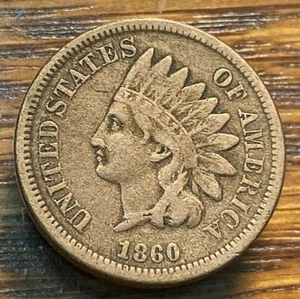 1860 Pointed Bust Indian Cent Nice Original VF CHN - Picture 1 of 2