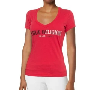 NWT True Religion Logo Graphic Print Deep V-Neck Slim Fit T-Shirt Top M,L,XL - Foto 1 di 3