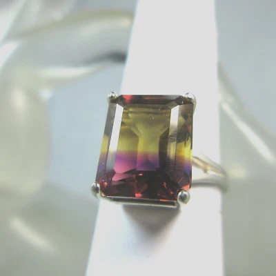 AMETRINO - Magnífico anillo genuino púrpura y amarillo de plata de ley .925 5,57 quilates Foto 1 de 4