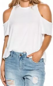 Free People Women's Crop White Cross Back T-Shirt Cold Shoulder Short Sleeve XS - Picture 1 of 8