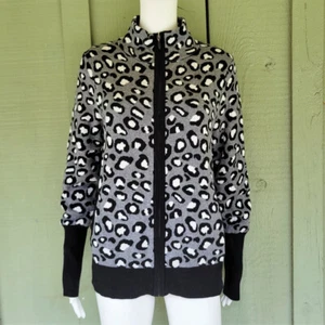 Maglione cardigan RACHEL ZOE grigio leopardato maglia zip davanti grande - Foto 1 di 4