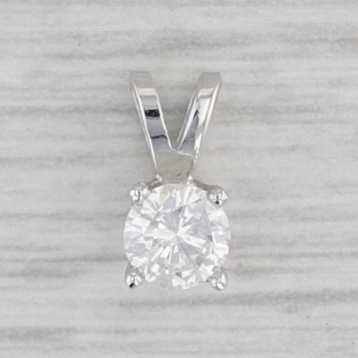 New 0.30ct Round Diamond Solitaire Pendant 14k White Gold Small Drop - Image 1 of 4