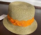 Anthropologie Madison 88 Spring Hat Straw Color Weave With Orange Ribbon