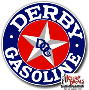 (DERB-1) 12" 1929-49 DERBY AZUL GASOLINA VINILO CALCOMANÍA LATA DE ACEITE/BOMBA DE GAS/LUBSTER - Imagen 1 de 1