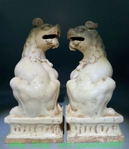 12.2'' Old Dynasty White Glaze Porcelain Foo Fu Dog Guardion Lion Statue Pair - Picture 1 of 9