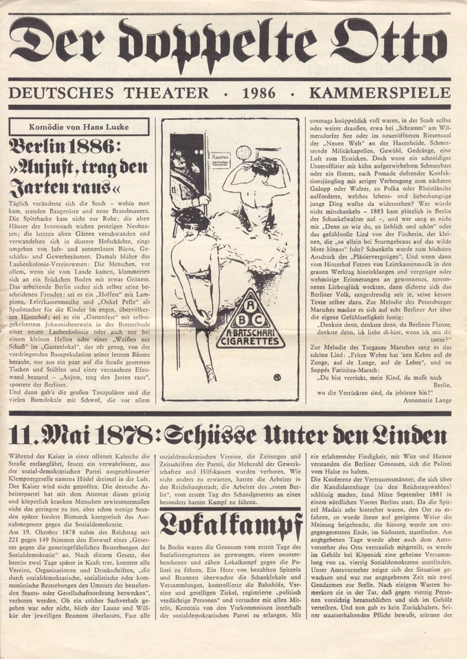 Theaterprogramm, Kammerspiele des DT Berlin, H. Lucke, Der doppelte Otto, 1986 - Bild 1 von 1