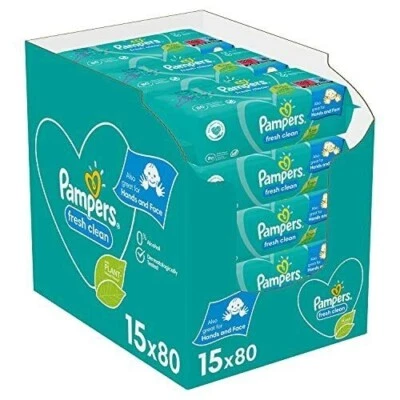 Pampers Fresh Clean Baby Feuchttücher, 1200 Tücher (15 x 80) Kostenloser Versand