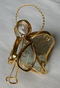 Christmas Angel Tea Light Candle Holder Trumpet Clear etched Glass Gold Accents - Picture 1 of 4