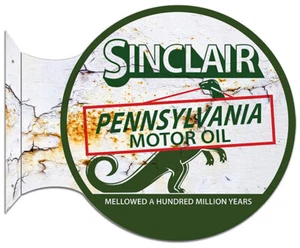 SINCLAIR MOTOR OIL DINOSAUR 15" HEAVY DUTY USA METAL DOUBLE SIDED GAS ADV SIGN - Picture 1 of 1