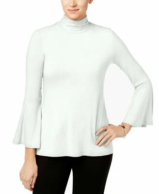 Alfani Women's White Bell Sleeve Ruched Mock Turtleneck Top Shirt MSRP $39 A6610 - Image 1 of 4