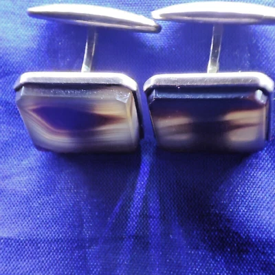  Abotoaduras vintage URSS | Prata esterlina 875 | Design de estrela | Pedra olho de tigre  - Imagem 1 de 4