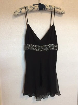 NUEVA Blusa sin mangas Twenty One 100 % seda formal transparente con lentejuelas, pequeña Foto 1 de 4