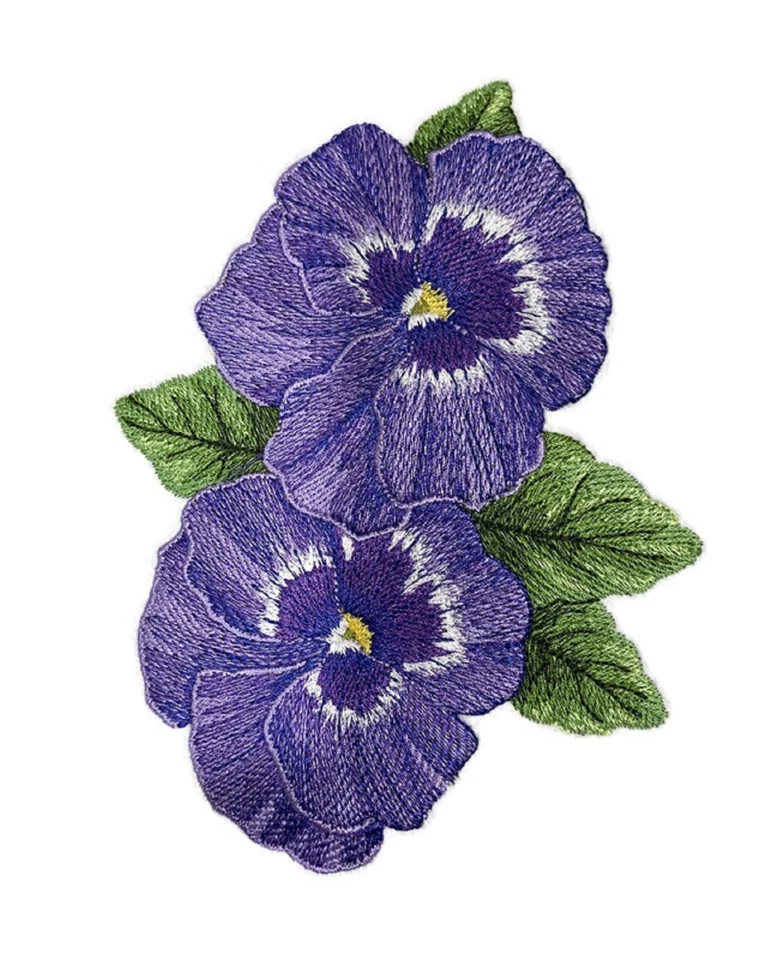 Custom and Unique (Pretty Pansies) Blooms Flower Embroidered Iron on/Sew Patch - Image 1 of 1