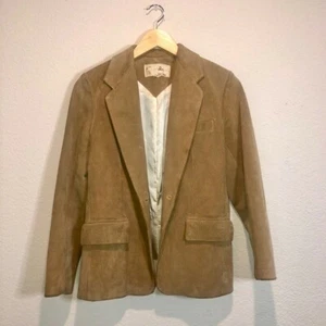 Vintage 70’s Tan Leather Jacket w/Marbled Buttons Sz 5/6 - Picture 1 of 12