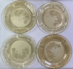 4 Vintage Yellow Federal Depression Glass Plates Sharon Amber Cabbage Rose 7.5" - Picture 1 of 6