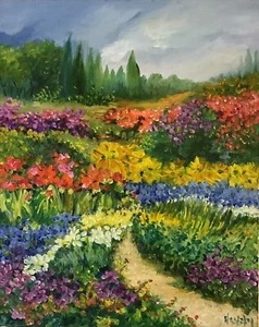 Heddy Kun, BLUMEN, signiertes Öl auf Leinwand 12 Zoll x 15 Zoll - Bild 1 von 3