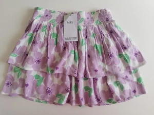 M&S Mädchen Rock mit Blumenmuster, Alter 9-16 Jahre, Stufen, elastischer Bund - Bild 1 von 2